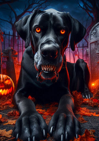 Great Dane Black Uncropped - Best of Breed DCR Halloween Outdoor House and Garden Flag