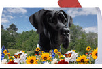 Great Dane Black Uncropped - Best of Breed Summer Flowers Mailbox Cover Hi-Grade Vinyl 6" x 19"