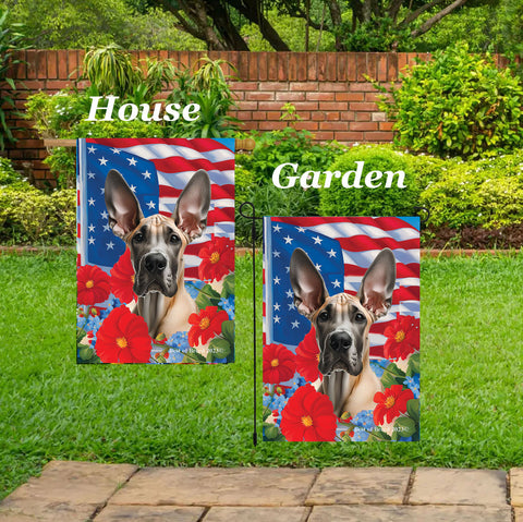 Great Dane Fawn Cropped - Best of Breed  Patriotic I All-American Outdoor House and Garden Flag