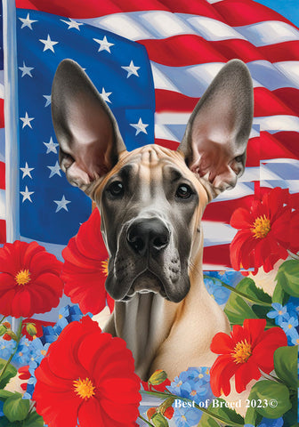 Great Dane Fawn Cropped - Best of Breed  Patriotic I All-American Outdoor House and Garden Flag