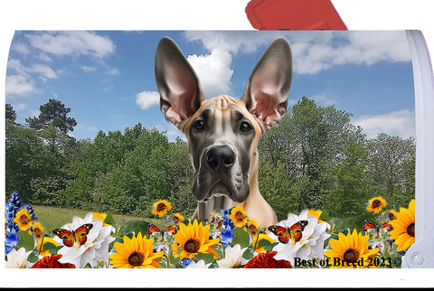 Great Dane Fawn Cropped - Best of Breed Summer Flowers Mailbox Cover Hi-Grade Vinyl 6" x 19"