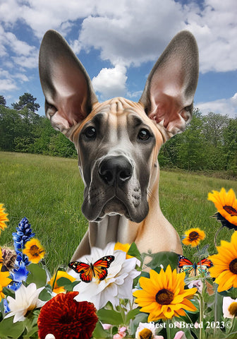 Great Dane Fawn Cropped - Best of Breed  Summer Fields Outdoor House and Garden Flag