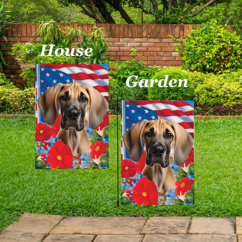 Great Dane Fawn Uncropped - Best of Breed  Patriotic I All-American Outdoor House and Garden Flag