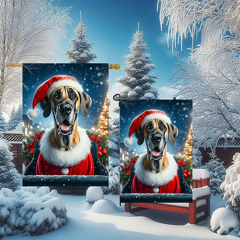 Great Dane Fawn Uncropped - Best of Breed DCR Christmas Outdoor House and Garden Flag