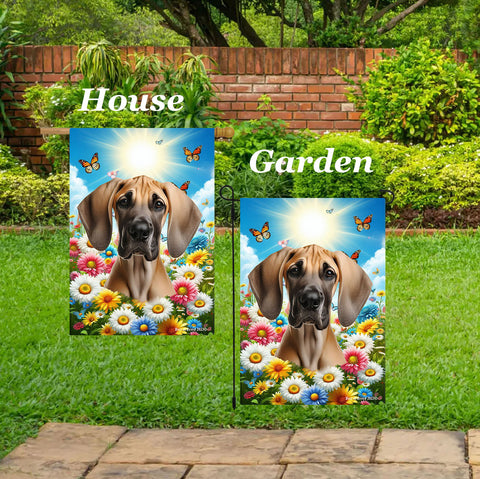 Great Dane Fawn Uncropped - Best of Breed  Summer Butterflies Outdoor House and Garden Flag
