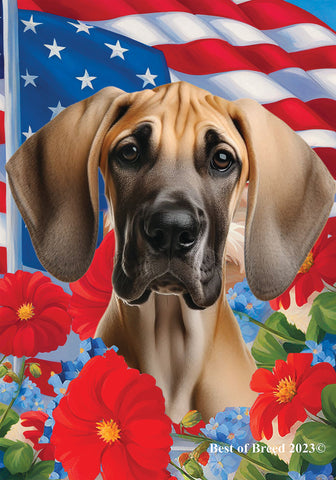 Great Dane Fawn Uncropped - Best of Breed  Patriotic I All-American Outdoor House and Garden Flag