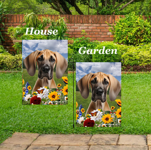 Great Dane Fawn Uncropped - Best of Breed  Summer Fields Outdoor House and Garden Flag