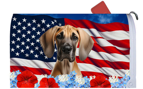 Great Dane Fawn Uncropped - Best of Breed Patriotic Mailbox Cover Hi-Grade Vinyl 6" x 19"