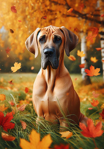 Great Dane Fawn Uncropped - Best of Breed DCR Falling Leaves Outdoor Flag