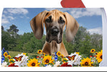 Great Dane Fawn Uncropped - Best of Breed Summer Flowers Mailbox Cover Hi-Grade Vinyl 6" x 19"