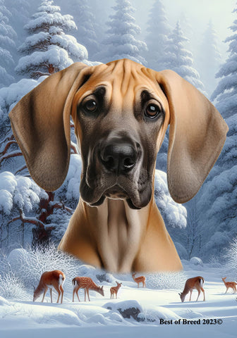 Great Dane Fawn Uncropped - Best of Breed  Winter Wonderland Outdoor House and Garden Flag