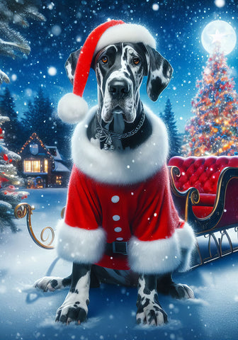 Great Dane Harlequin Uncropped - Best of Breed DCR Christmas Outdoor House and Garden Flag