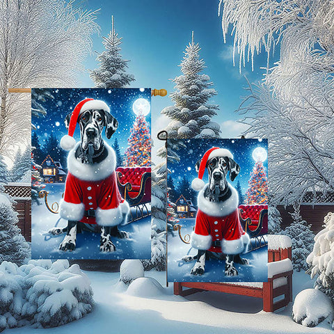 Great Dane Harlequin Uncropped - Best of Breed DCR Christmas Outdoor House and Garden Flag