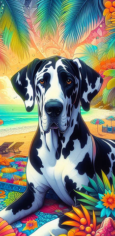 Great Dane Harlequin Uncropped -  Best of Breed DCR 100% Poly Velour Micro Fiber Beach Towel Quick Dry 30" x 60"