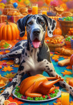 Great Dane Harlequin Uncropped - Best of Breed DCR Thanksgiving Outdoor House and Garden Flag