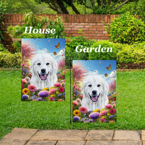 Great Pyrenees - Best of Breed  Spring Butterflies Outdoor House and Garden Flag
