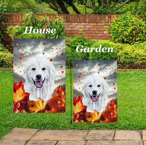 Great Pyrenees - Best of Breed  Fall Leaves Outdoor House and Garden Flag