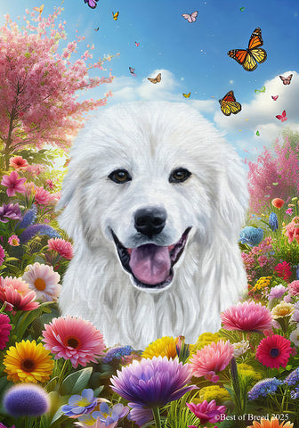 Great Pyrenees - Best of Breed  Spring Butterflies Outdoor House and Garden Flag