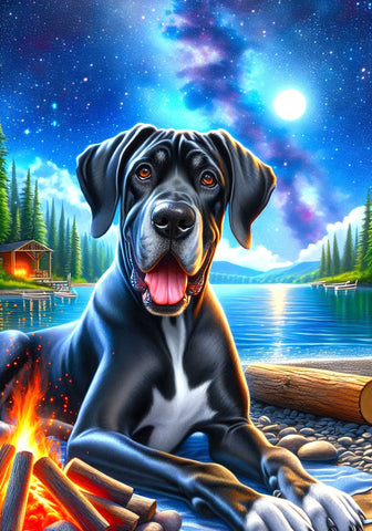 Great Dane Black Uncropped - Best of Breed DCR Summer Camping   Outdoor House and Garden Flag