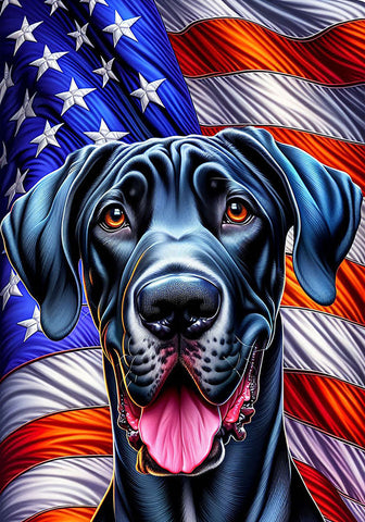 Great Dane Black Uncropped - Best of Breed DCR Patriotic III   Outdoor House and Garden Flag