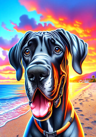 Great Dane Black Uncropped - Best of Breed DCR Summer Sunset Outdoor House and Garden Flag