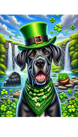 Great Dane Black Uncropped - Best of Breed DCR Saint Patricks Day Day Outdoor House and Garden Flag