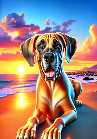 Great Dane Fawn Uncropped - Best of Breed DCR Summer Sunset Outdoor House and Garden Flag
