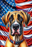 Great Dane Fawn Uncropped - Best of Breed DCR Patriotic III   Outdoor House and Garden Flag