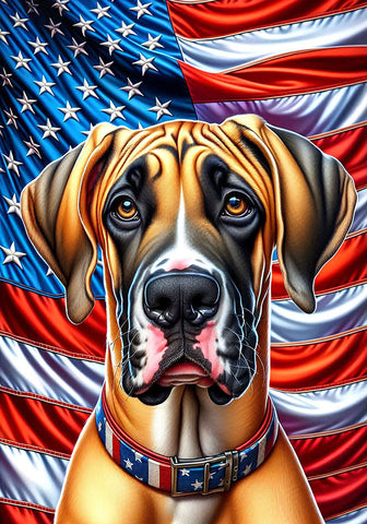 Great Dane Fawn Uncropped - Best of Breed DCR Patriotic III   Outdoor House and Garden Flag