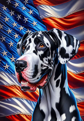 Great Dane Harlequin Uncropped - Best of Breed DCR Patriotic III   Outdoor House and Garden Flag