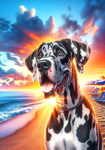 Great Dane Harlequin Uncropped - Best of Breed DCR Summer Sunset Outdoor House and Garden Flag