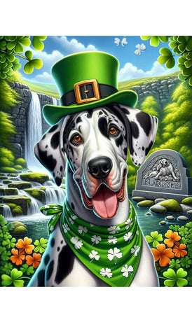 Great Dane Harlequin Uncropped - Best of Breed DCR Saint Patricks Day Day Outdoor House and Garden Flag