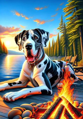 Great Dane Harlequin Uncropped - Best of Breed DCR Summer Camping   Outdoor House and Garden Flag