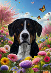 Greater Swiss Mountain Dog - Best of Breed  Spring Butterflies Outdoor House and Garden Flag