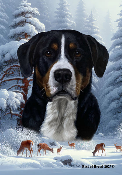 Greater Swiss Mountain Dog - Best of Breed  Winter Wonderland Outdoor House and Garden Flag