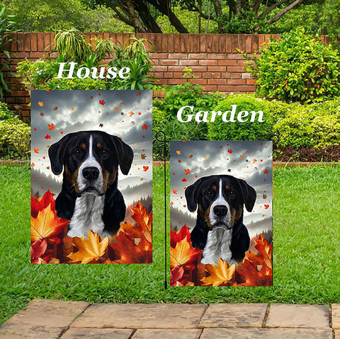 Greater Swiss Mountain Dog - Best of Breed  Fall Leaves Outdoor House and Garden Flag