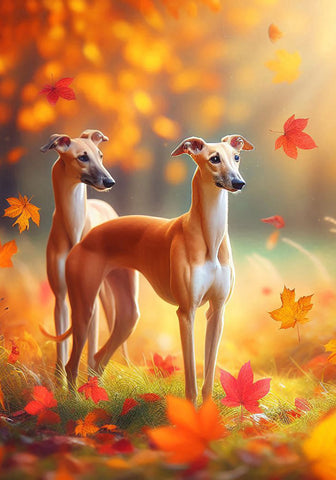 Greyhound Fawn - Best of Breed DCR Falling Leaves Outdoor Flag