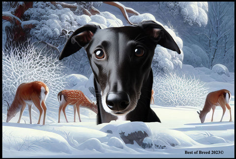 Greyhound Black -  Best of Breed Winter Wonderland Floor Mat Tufted Loop 18" x 27"