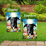 Greyhound Black -  Best of Breed  Summer Butterflies Outdoor House and Garden Flag