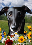 Greyhound Black -  Best of Breed  Summer Fields Outdoor House and Garden Flag