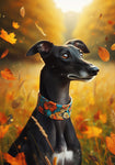 Greyhound Black - Best of Breed DCR Falling Leaves Outdoor Flag