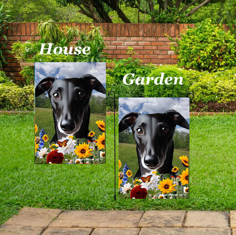 Greyhound Black -  Best of Breed  Summer Fields Outdoor House and Garden Flag