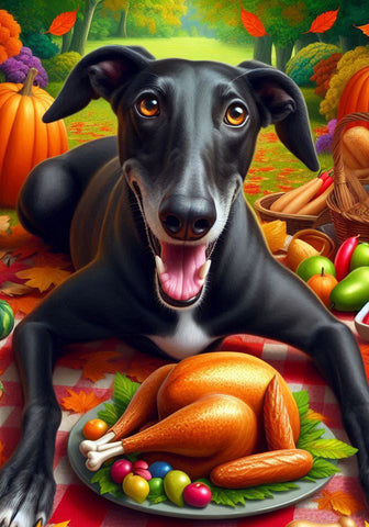 Greyhound Black - Best of Breed DCR Thanksgiving Outdoor House and Garden Flag