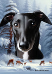 Greyhound Black -  Best of Breed  Winter Wonderland Outdoor House and Garden Flag