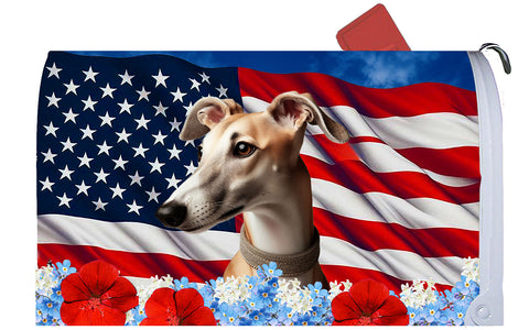 Greyhound Fawn - Best of Breed Patriotic Mailbox Cover Hi-Grade Vinyl 6" x 19"