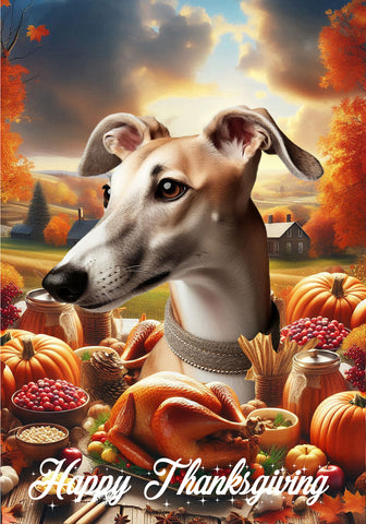 Greyhound Fawn - Best of Breed  Thanksgiving Outdoor House and Garden Flag