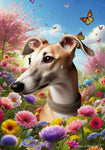 Greyhound Fawn - Best of Breed  Spring Butterflies Outdoor House and Garden Flag