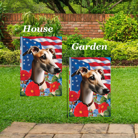 Greyhound Fawn - Best of Breed  Patriotic I All-American Outdoor House and Garden Flag