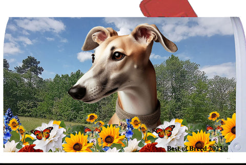 Greyhound Fawn - Best of Breed Summer Flowers Mailbox Cover Hi-Grade Vinyl 6" x 19"