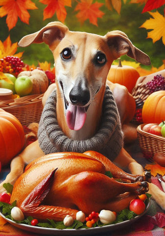 Greyhound Fawn - Best of Breed DCR Thanksgiving Outdoor House and Garden Flag